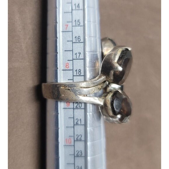 Estate Vintage Rare Amrita 925 Silver Cluster Ring With Smoky Quartz Gemstones - Picture 9 of 11